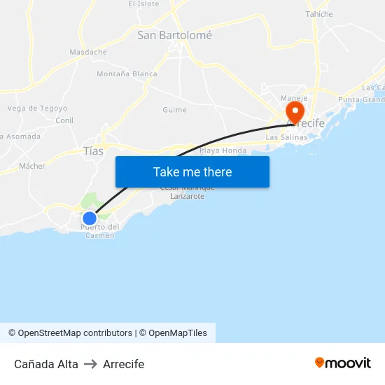 Cañada Alta to Arrecife map