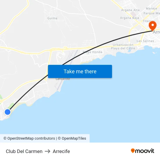 Club Del Carmen to Arrecife map