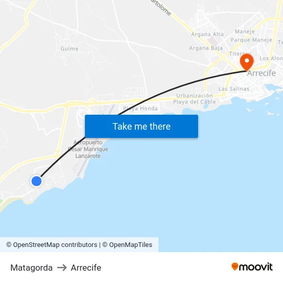 Matagorda to Arrecife map