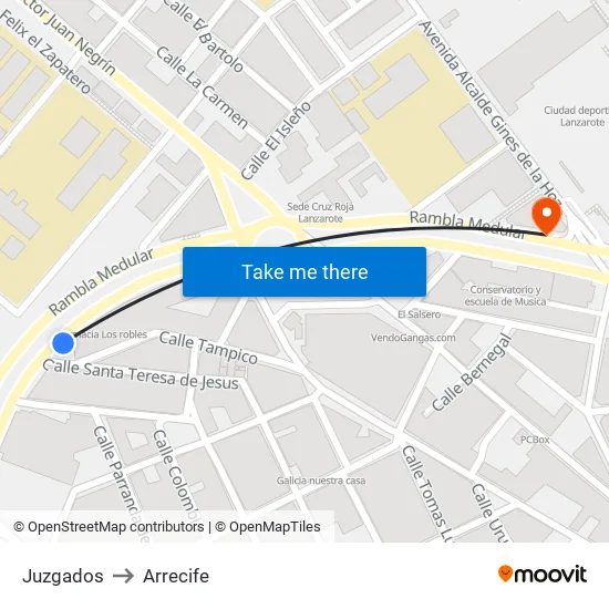 Juzgados to Arrecife map