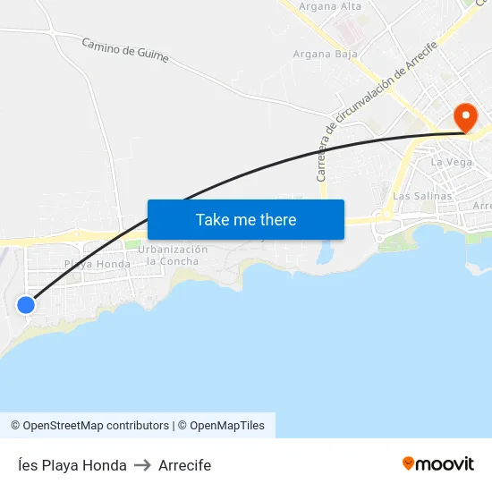Íes Playa Honda to Arrecife map