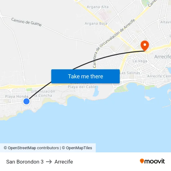 San Borondon 3 to Arrecife map