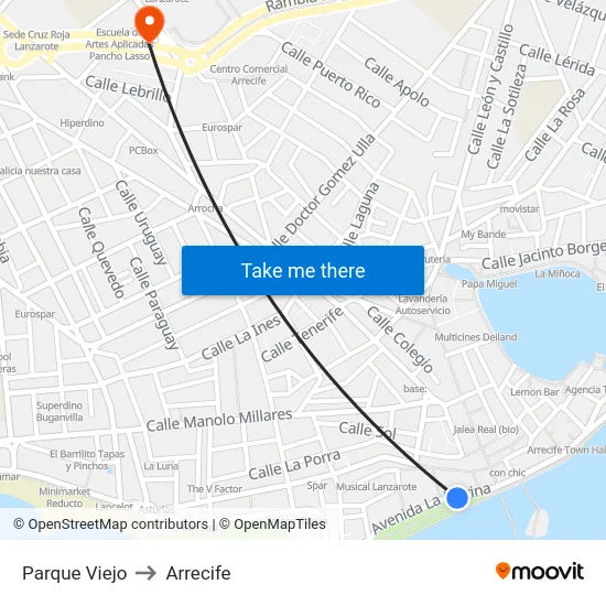 Parque Viejo to Arrecife map