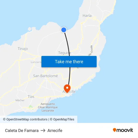 Caleta De Famara to Arrecife map