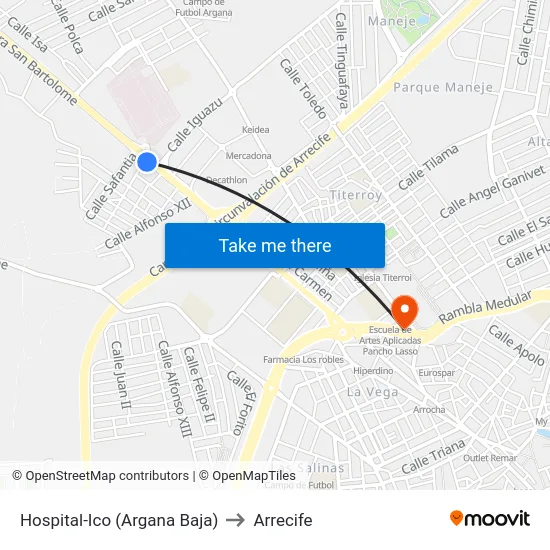 Hospital-Ico (Argana Baja) to Arrecife map