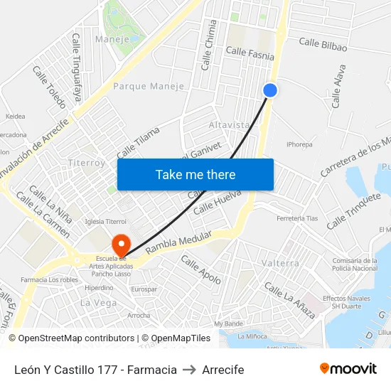 León Y Castillo 177 - Farmacia to Arrecife map