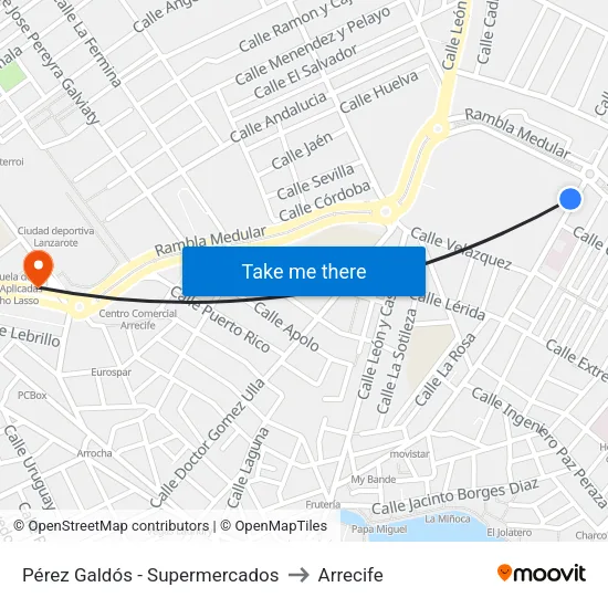Pérez Galdós - Supermercados to Arrecife map
