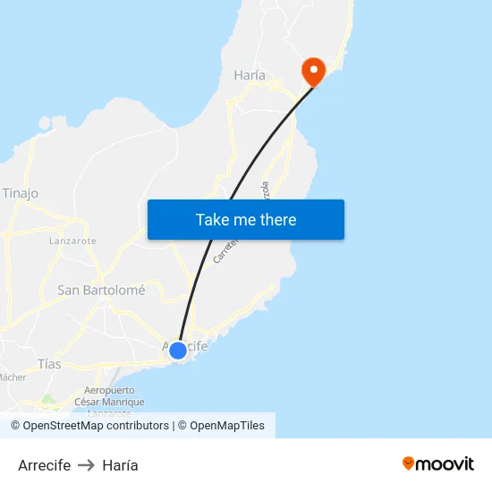 Arrecife to Haría map