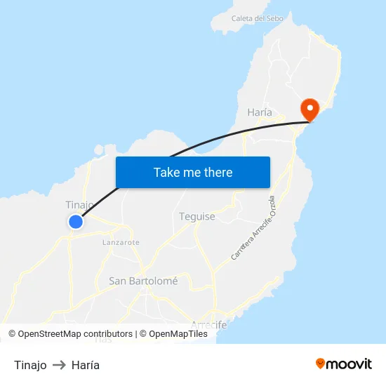 Tinajo to Haría map