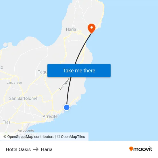 Hotel Oasis to Haría map