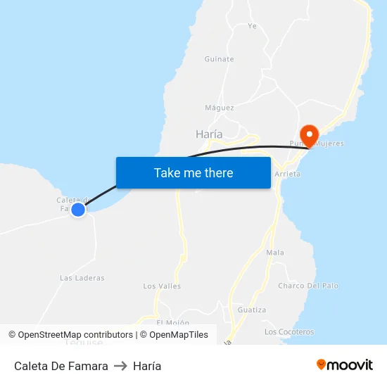 Caleta De Famara to Haría map