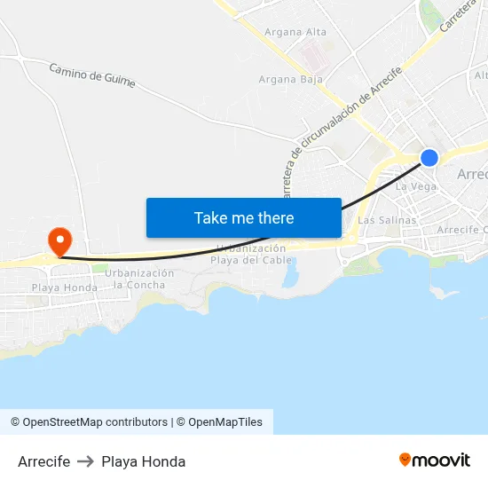 Arrecife to Playa Honda map