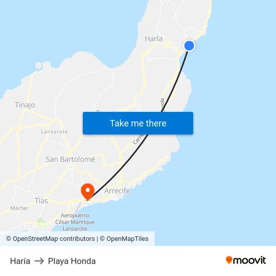 Haría to Playa Honda map