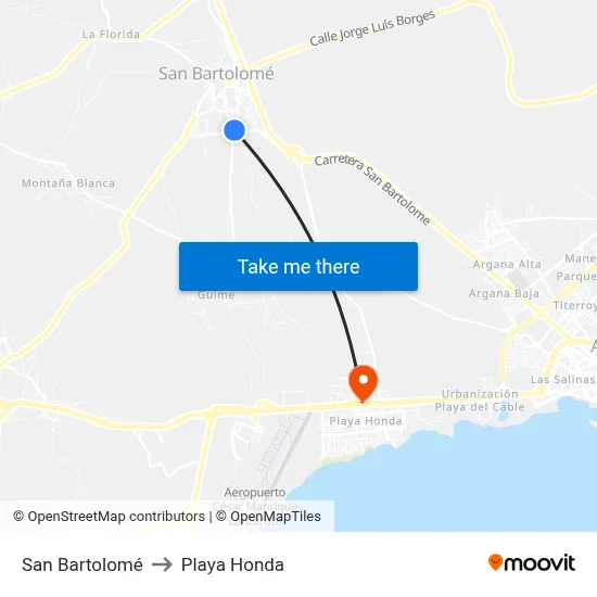 San Bartolomé to Playa Honda map