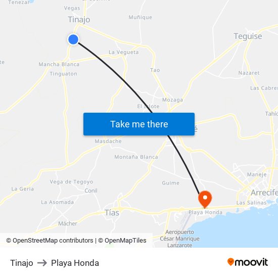 Tinajo to Playa Honda map