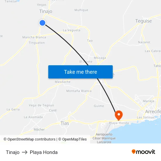 Tinajo to Playa Honda map