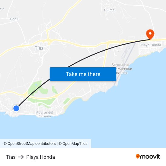 Tías to Playa Honda map