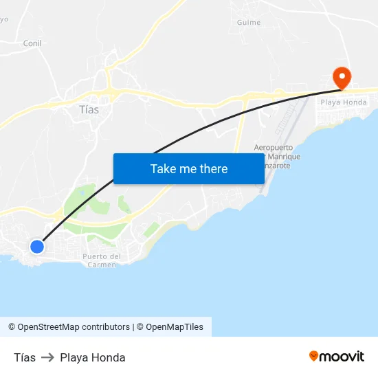 Tías to Playa Honda map