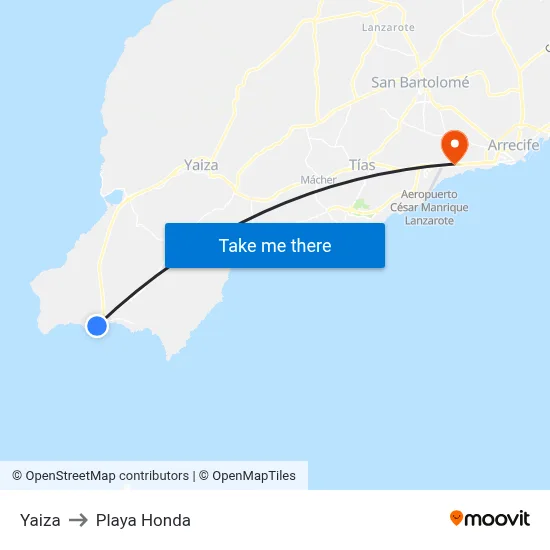Yaiza to Playa Honda map
