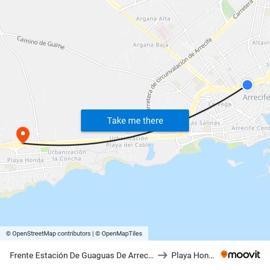 Frente Estación De Guaguas De Arrecife to Playa Honda map