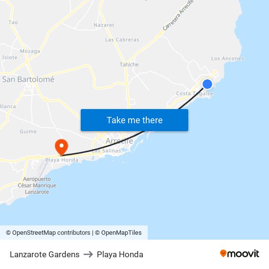 Lanzarote Gardens to Playa Honda map