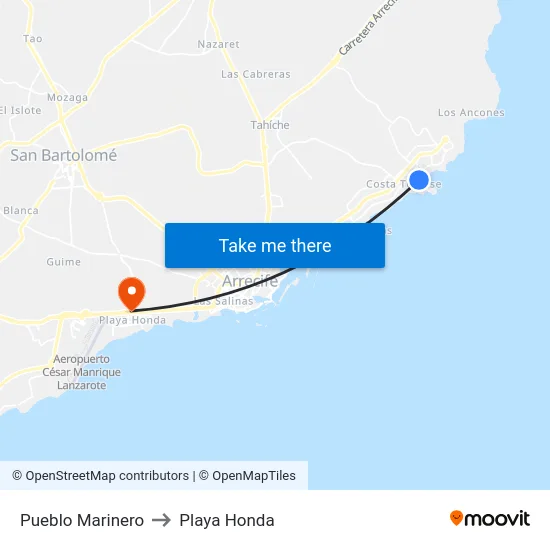 Pueblo Marinero to Playa Honda map