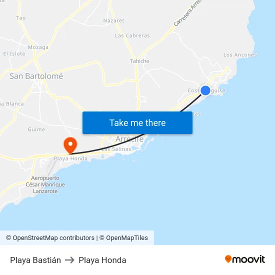Playa Bastián to Playa Honda map