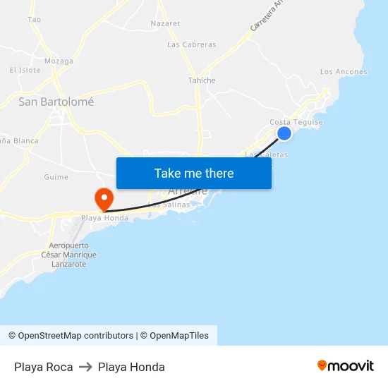 Playa Roca to Playa Honda map