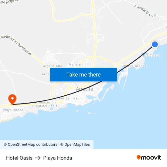 Hotel Oasis to Playa Honda map