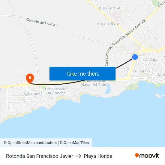 Rotonda San Francisco Javier to Playa Honda map