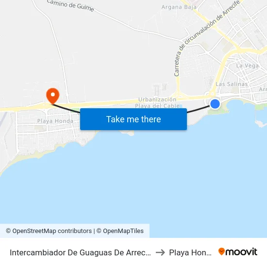 Intercambiador De Guaguas De Arrecife to Playa Honda map