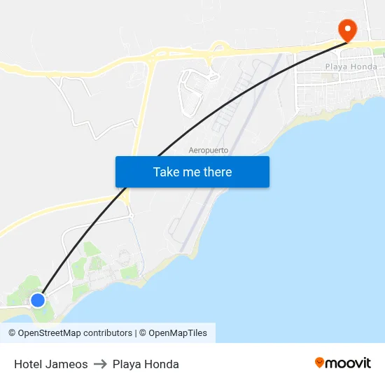 Hotel Jameos to Playa Honda map