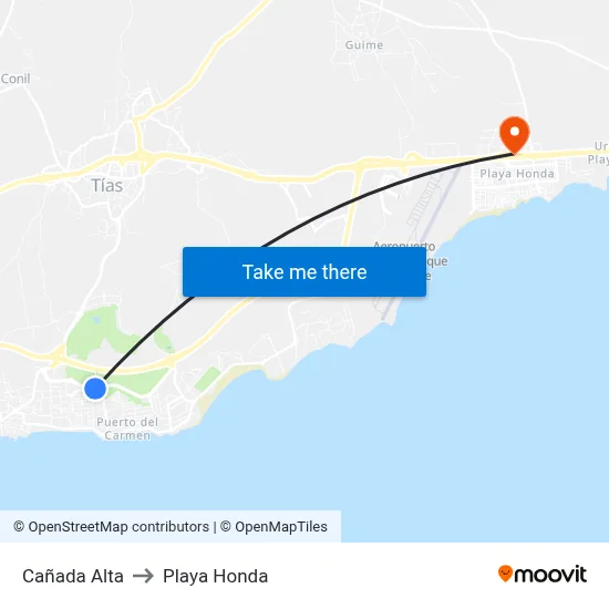 Cañada Alta to Playa Honda map