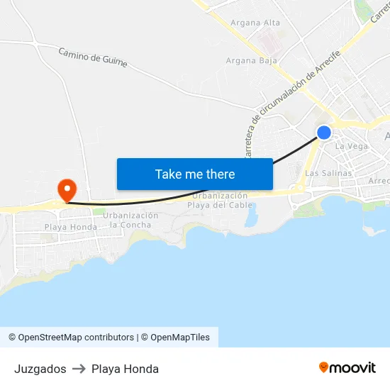 Juzgados to Playa Honda map