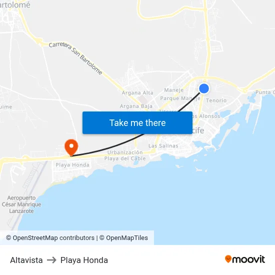 Altavista to Playa Honda map