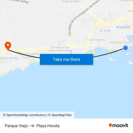Parque Viejo to Playa Honda map
