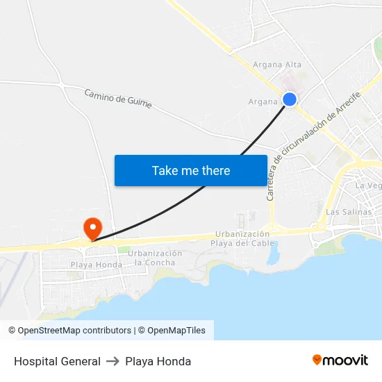 Hospital General to Playa Honda map