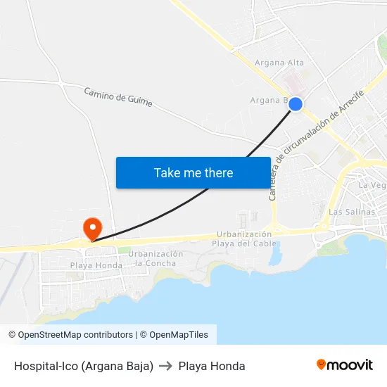 Hospital-Ico (Argana Baja) to Playa Honda map