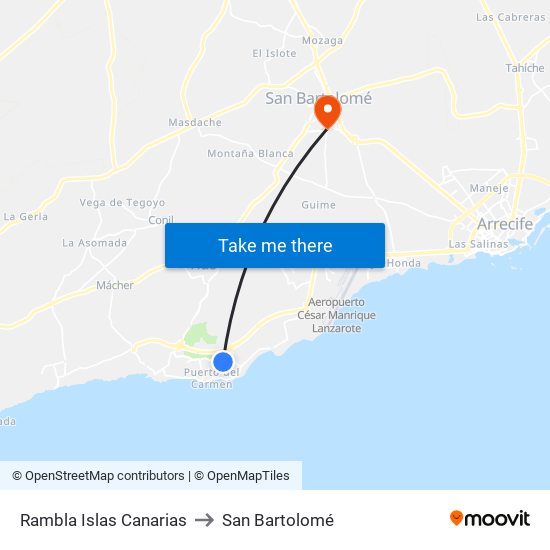 Rambla Islas Canarias to San Bartolomé map