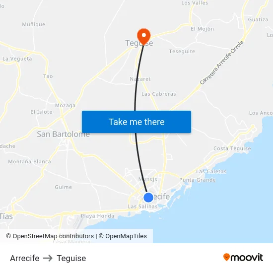 Arrecife to Teguise map