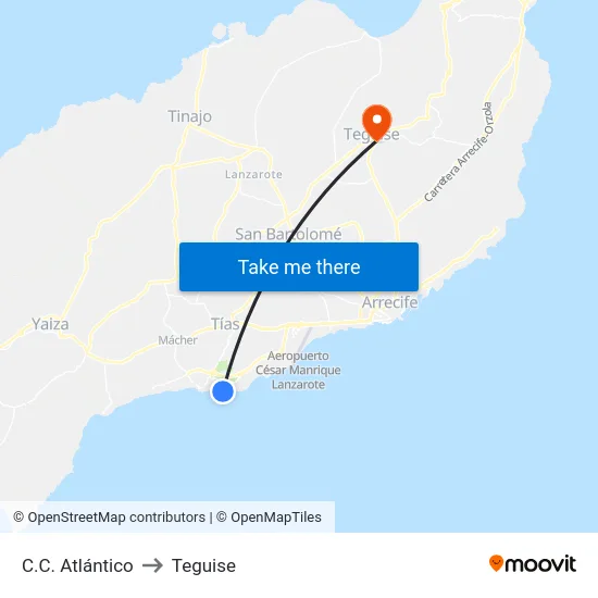 C.C. Atlántico to Teguise map