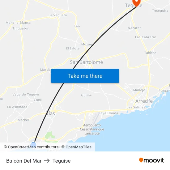 Balcón Del Mar to Teguise map