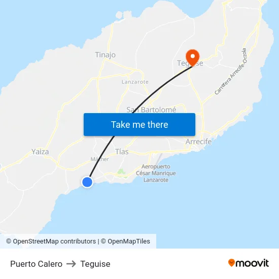 Puerto Calero to Teguise map