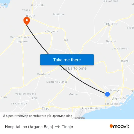 Hospital-Ico (Argana Baja) to Tinajo map