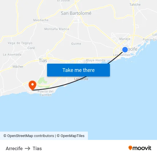 Arrecife to Tías map