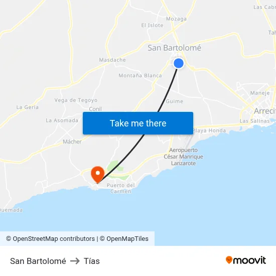 San Bartolomé to Tías map