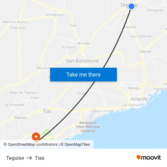 Teguise to Tías map