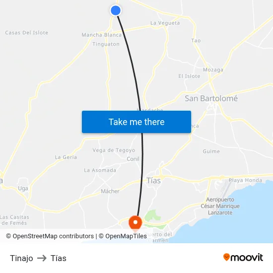 Tinajo to Tías map