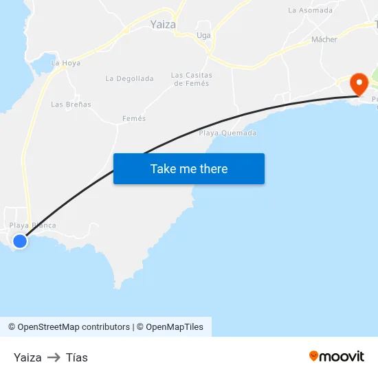 Yaiza to Tías map
