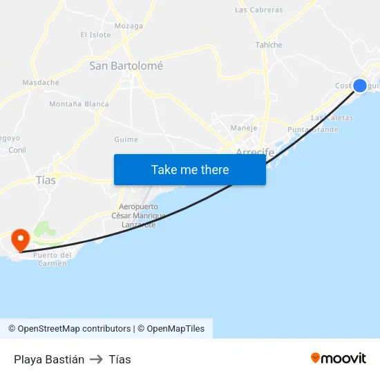 Playa Bastián to Tías map